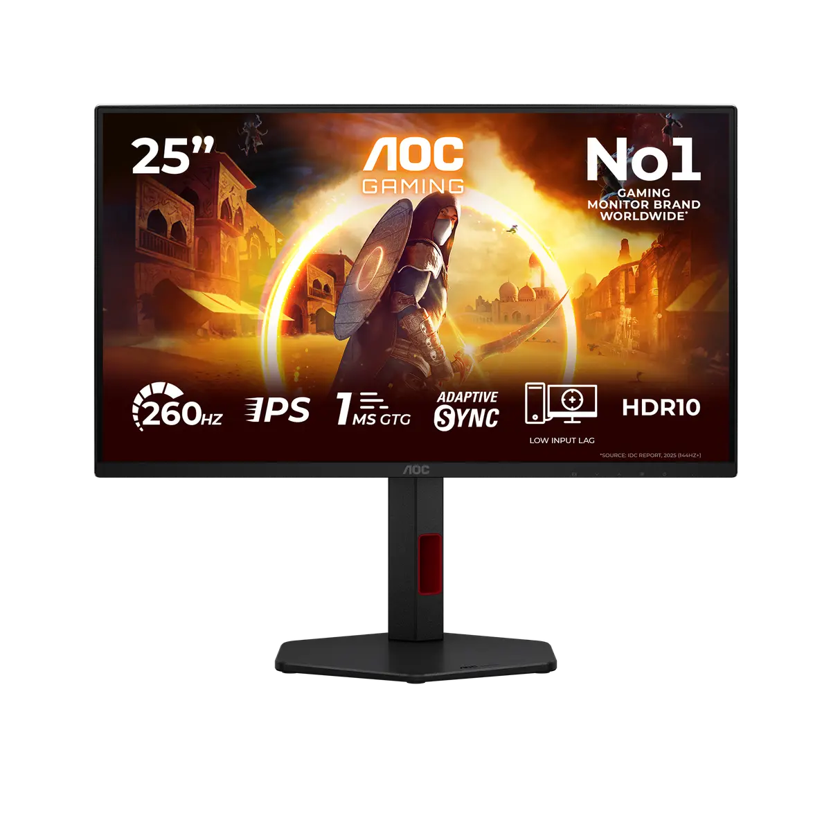AOC 25G4ZR monitor, official exact-model gallery view showing the screen and supplied stand.