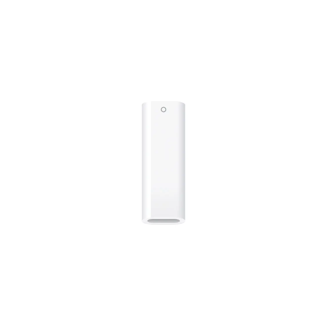 Front view of white adapter, USB-C slot at the bottom, with opening to connect first-generation Apple Pencil at top.