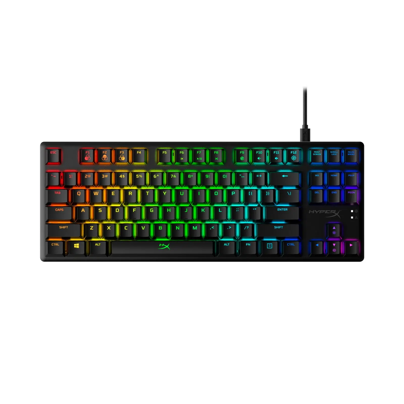 HyperX Alloy Origins Core black tenkeyless mechanical keyboard with US layout and RGB lighting, official top view