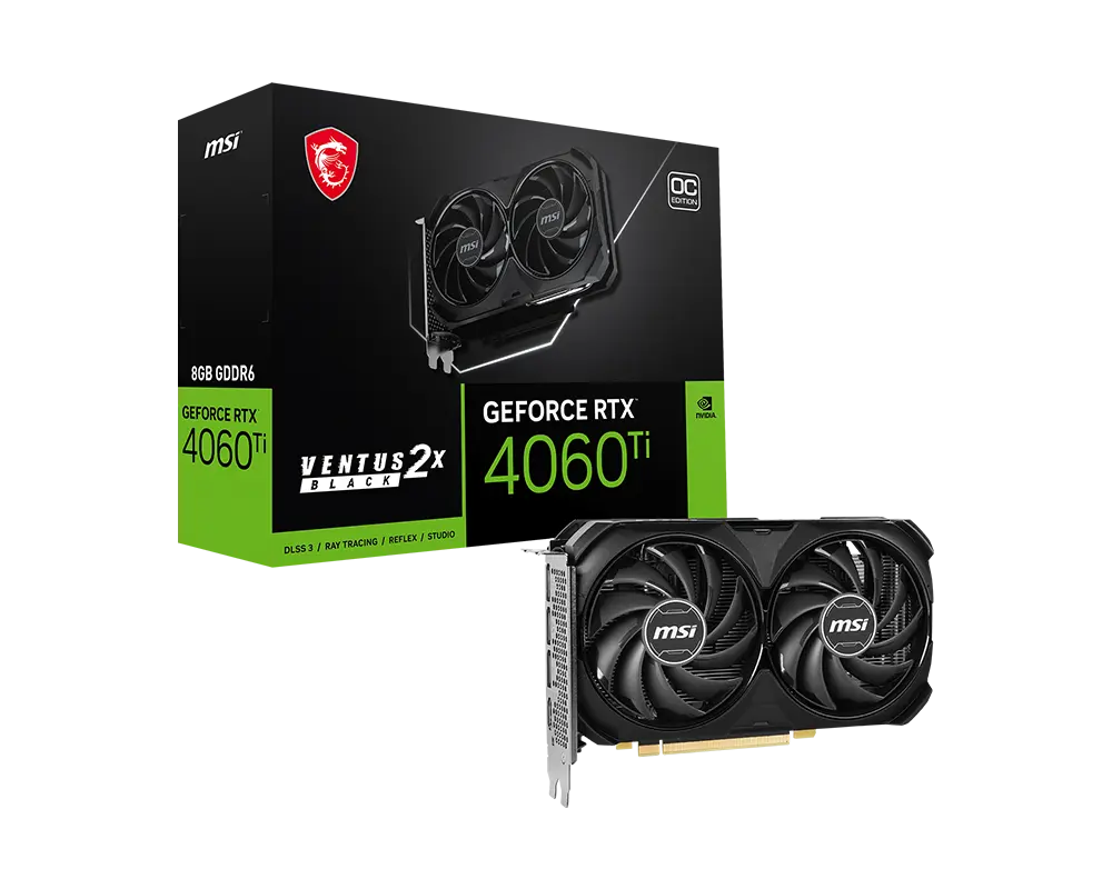 MSI GeForce RTX 4060 Ti VENTUS 2X BLACK 8G OC graphics card with exact-model manufacturer packaging