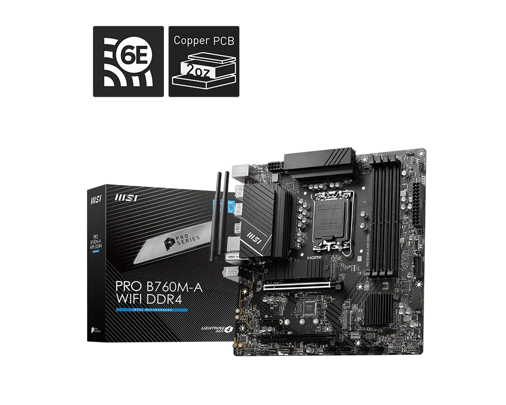 MSI PRO B760M-A WIFI DDR4 motherboard with exact-model retail packaging