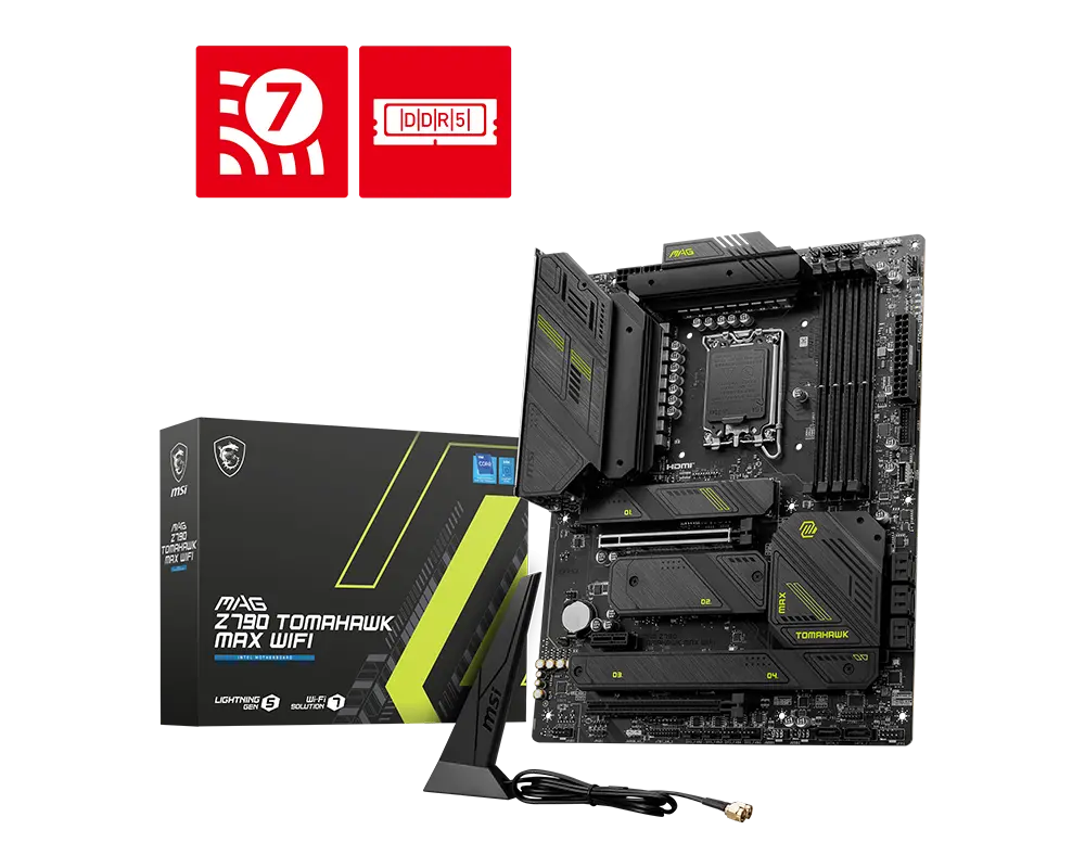 MSI MAG Z790 TOMAHAWK MAX WIFI motherboard with exact-model retail packaging