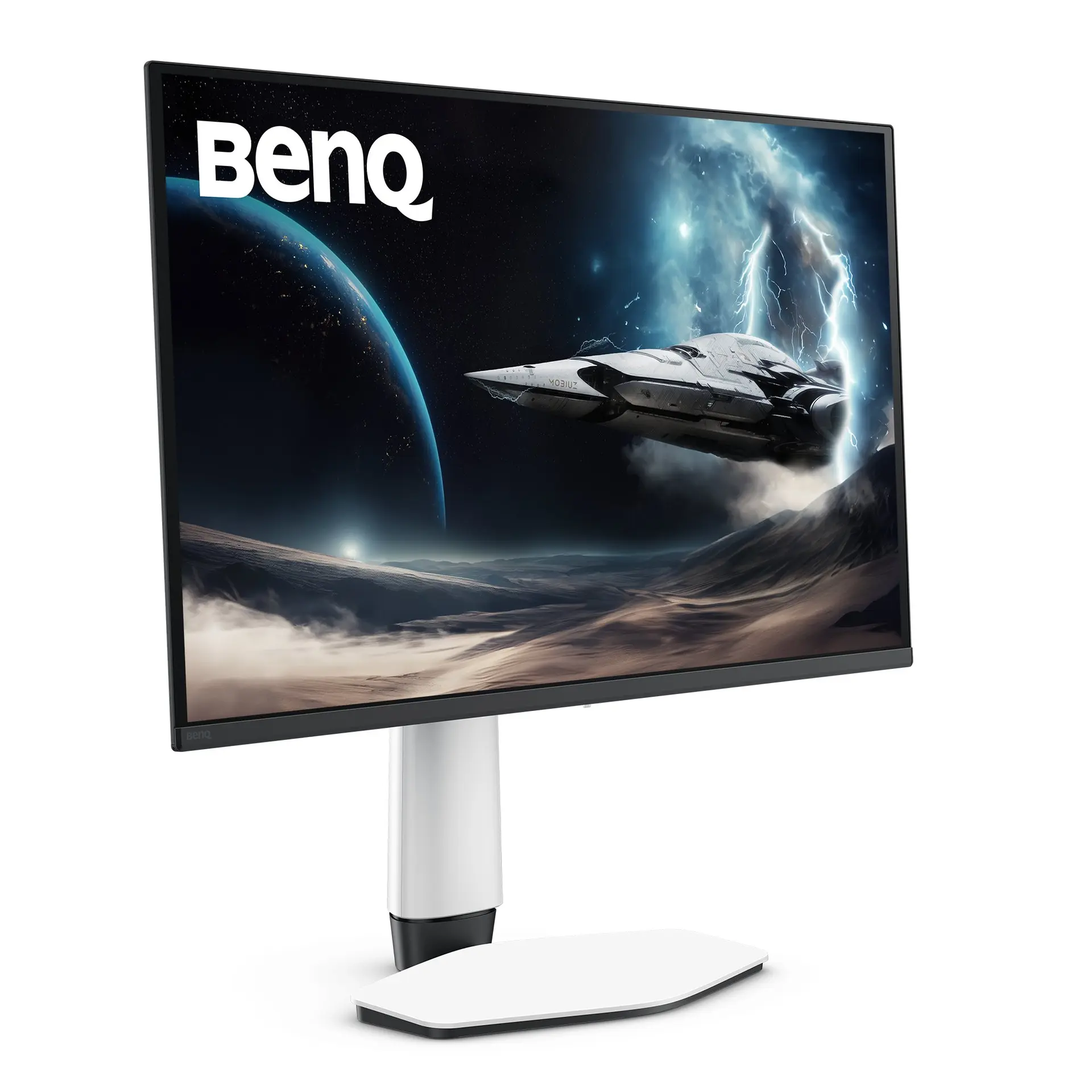 BenQ EX271QMZ monitor, official product view showing the screen and supplied stand.