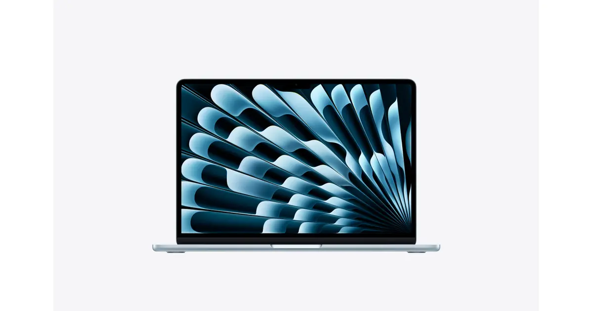 Apple MacBook Air 13-inch (M5) — Sky Blue (MDHH4B/A), exact official UK configuration image