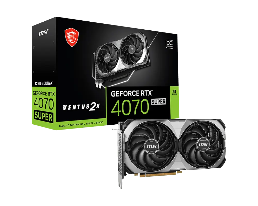 MSI GeForce RTX 4070 SUPER 12G VENTUS 2X OC graphics card with exact-model manufacturer packaging
