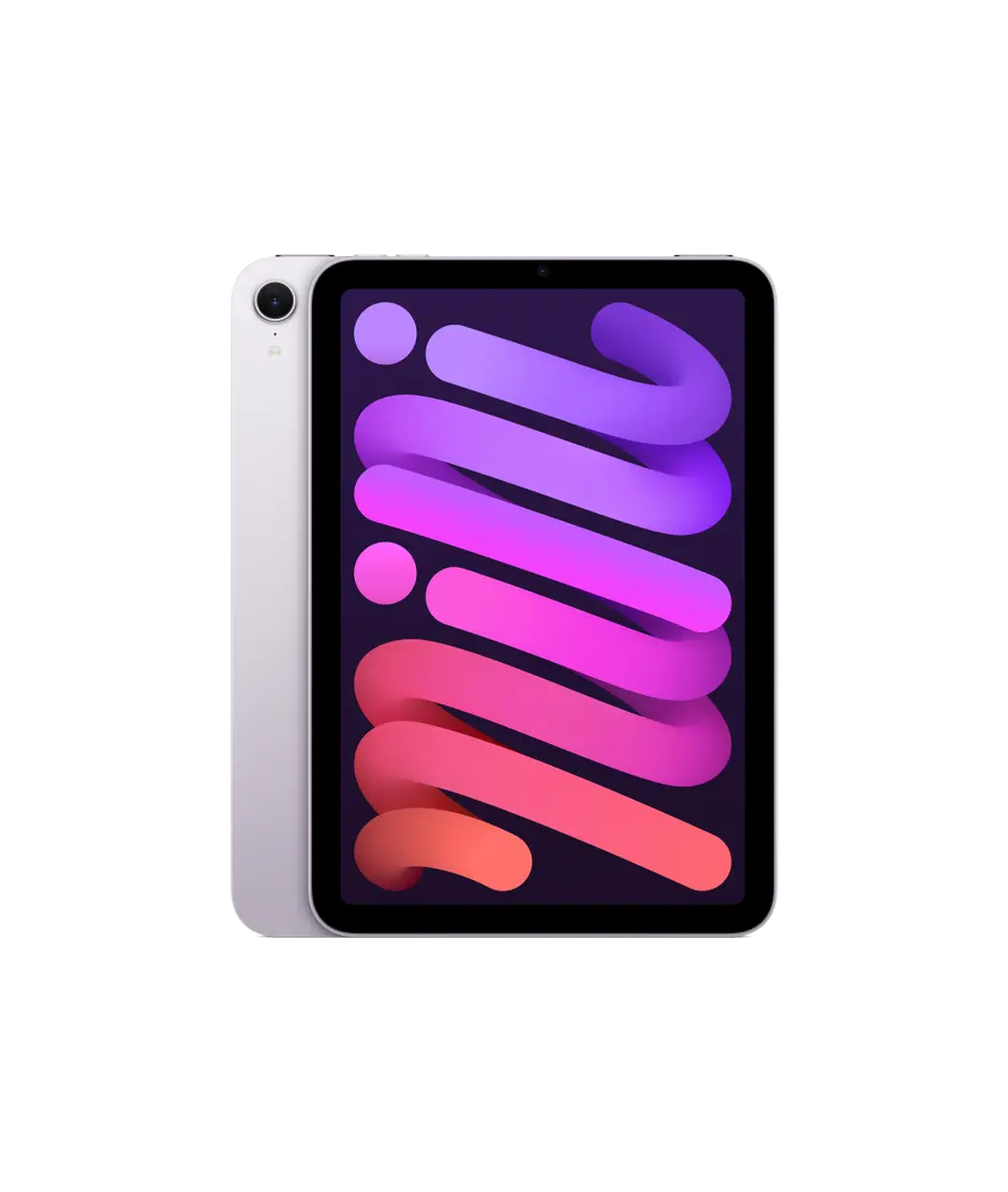 iPad mini Wi-Fi, back exterior, Purple, single-lens camera, front exterior, black display bezel, rounded corners