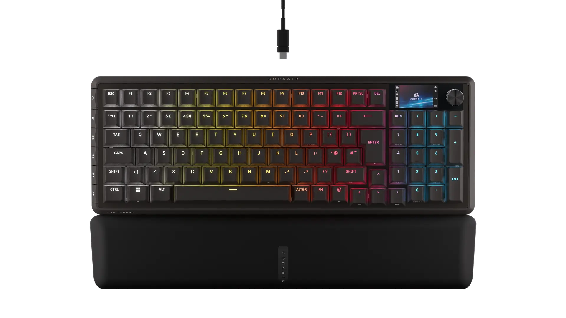 Corsair VANGUARD 96 black 96% keyboard with UK ISO layout, LCD screen, dial and palm rest, official top view
