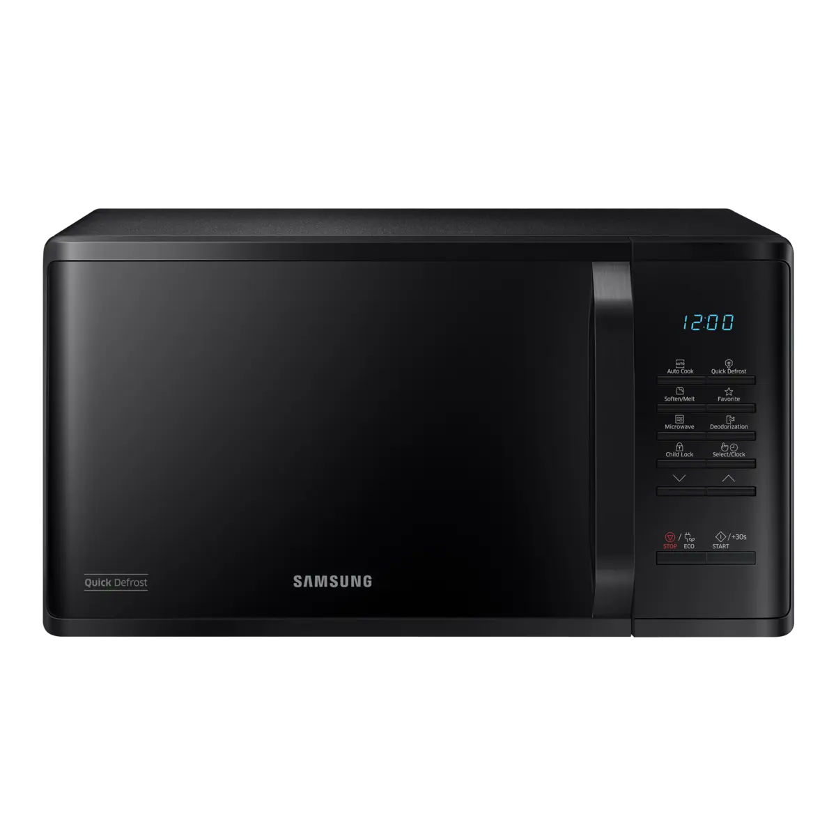 A Samsung black Solo Microwave Oven 23L MS23K3513AK on a white background.