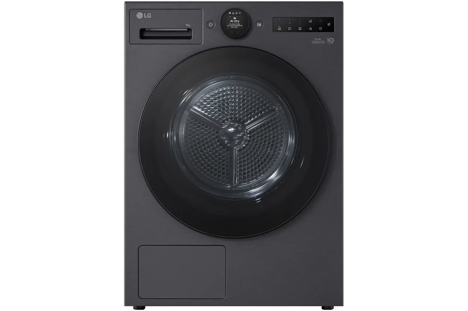 Front view of 9kg DUAL Inverter Heat Pump™ Tumble Dryer Series 7, Black RHX7009TBB