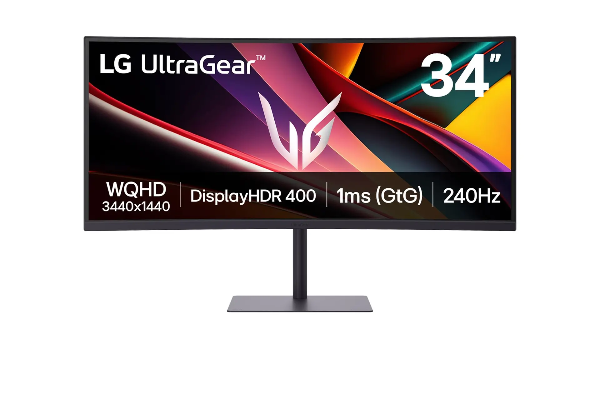 LG UltraGear 34G630A-B exact UK-model official front view on its supplied stand.