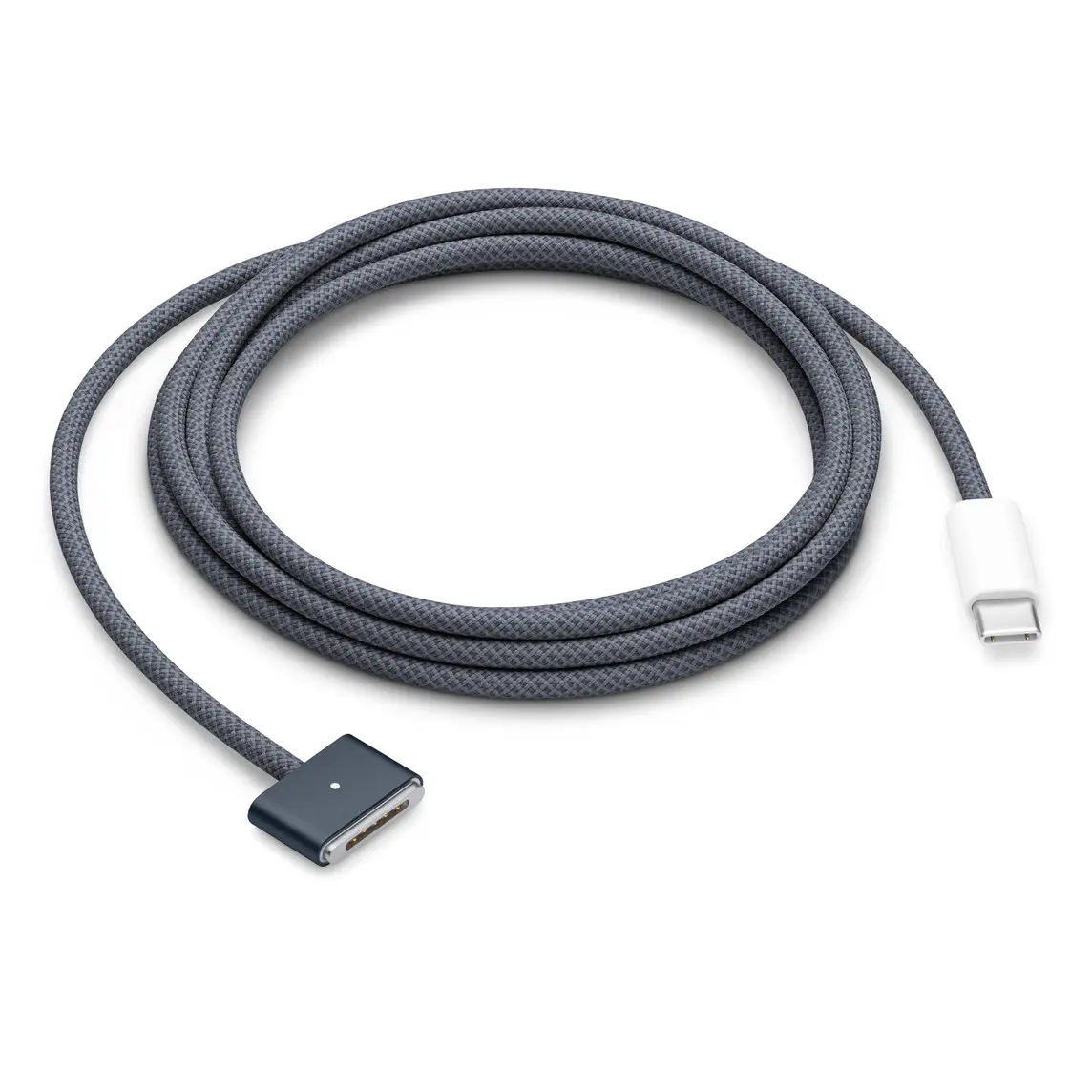 Midnight USB-C to MagSafe 3 Cable (2 metres), featuring a magnetic connector that helps guide the plug to the charging port of your Mac notebook.