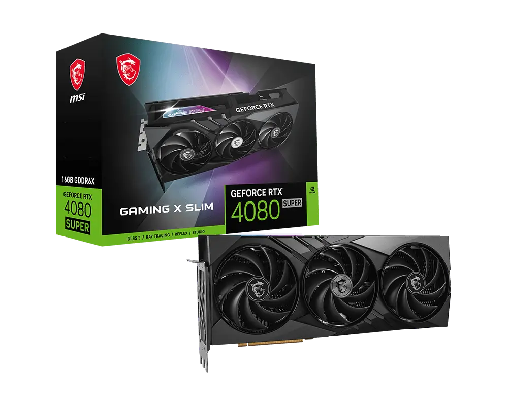 MSI GeForce RTX 4080 SUPER 16G GAMING X SLIM graphics card with exact-model manufacturer packaging