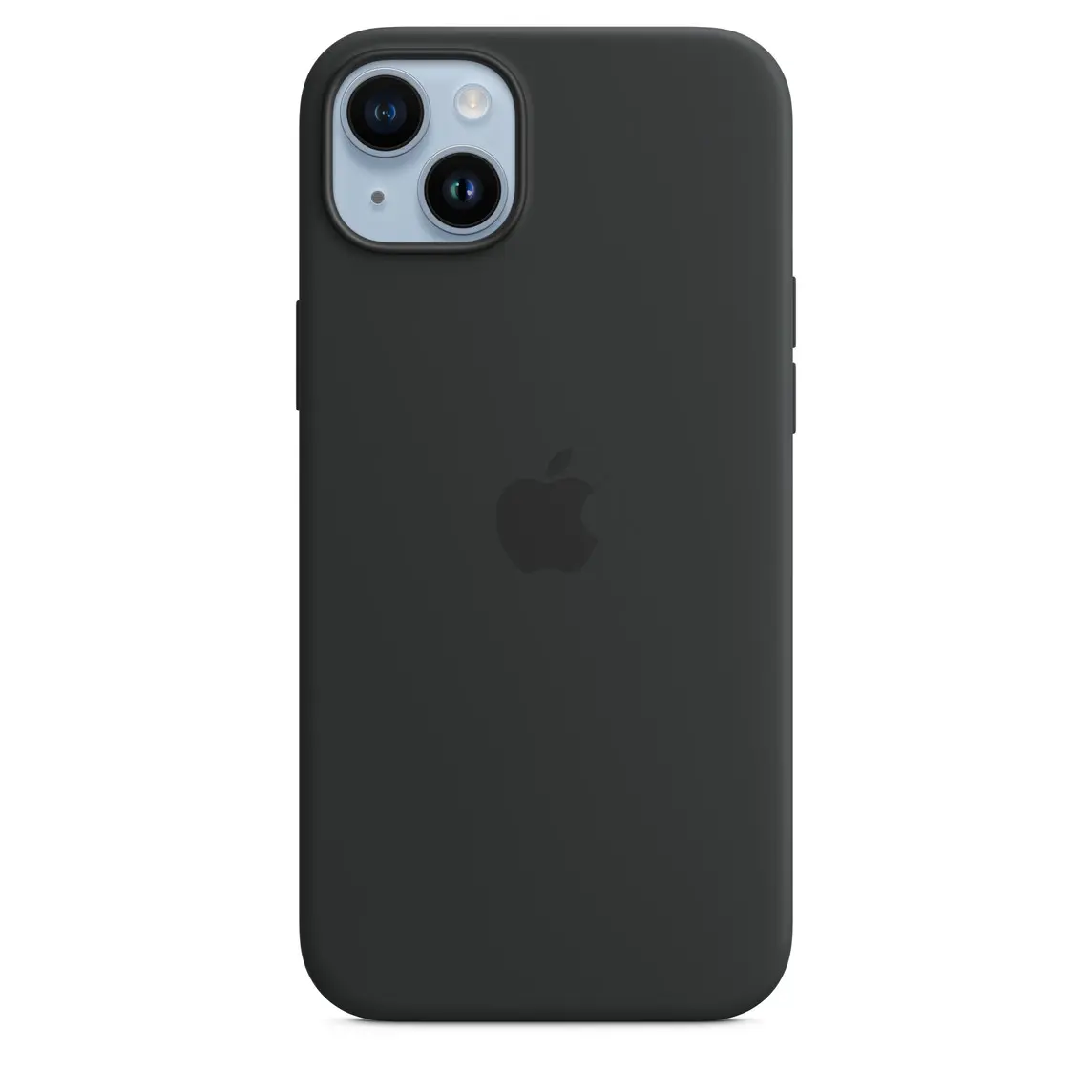 iPhone 14 Plus Silicone Case with MagSafe in Midnight with iPhone 14 Plus in Blue.