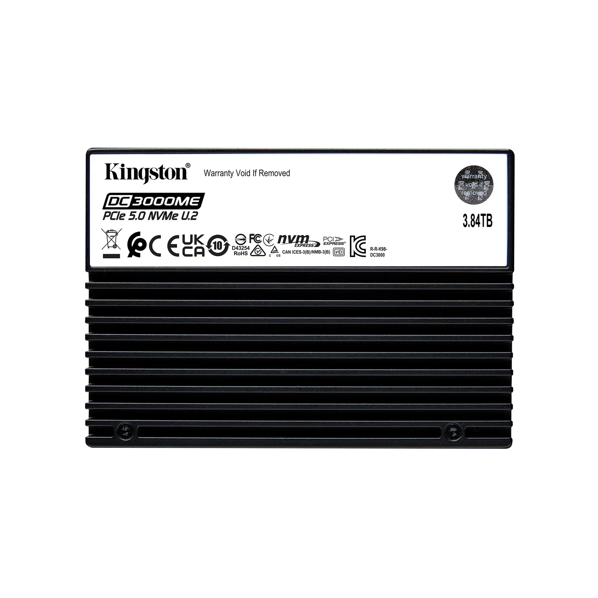 Kingston DC3000ME 3.84 TB U.2 enterprise SSD, top label view