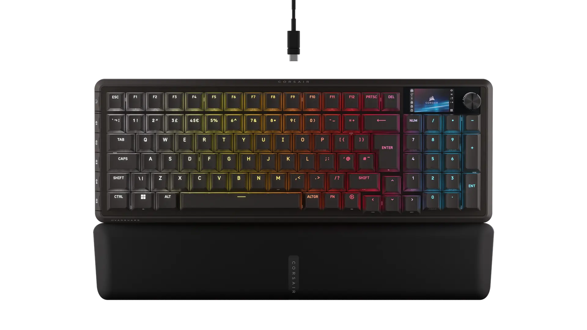 Corsair VANGUARD PRO 96 black 96% Hall Effect keyboard with UK ISO layout, LCD screen, dial and palm rest, official top view