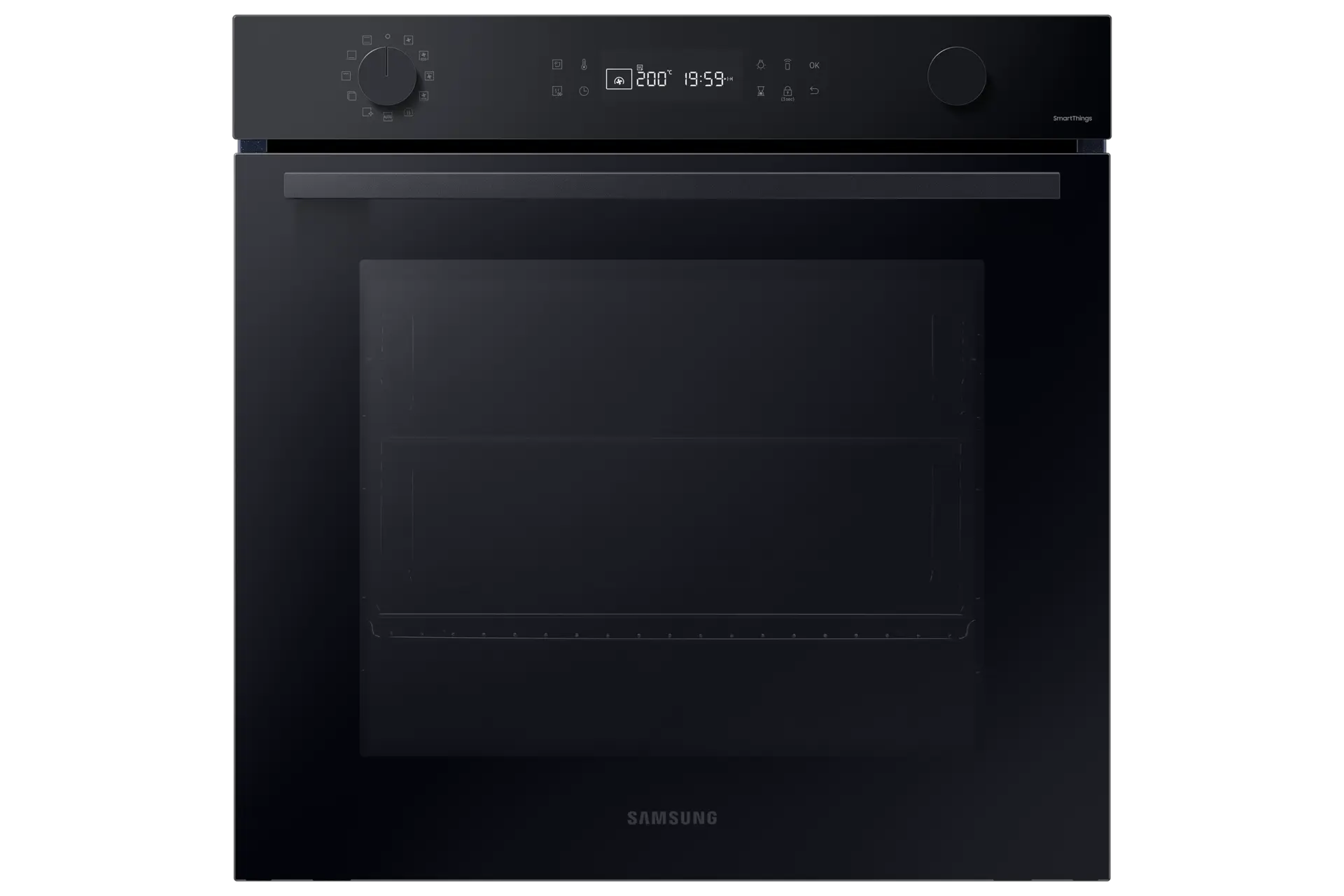 A Samsung Series 4 smart integrated oven NV7B41403AK with catalytic cleaning on a white background.