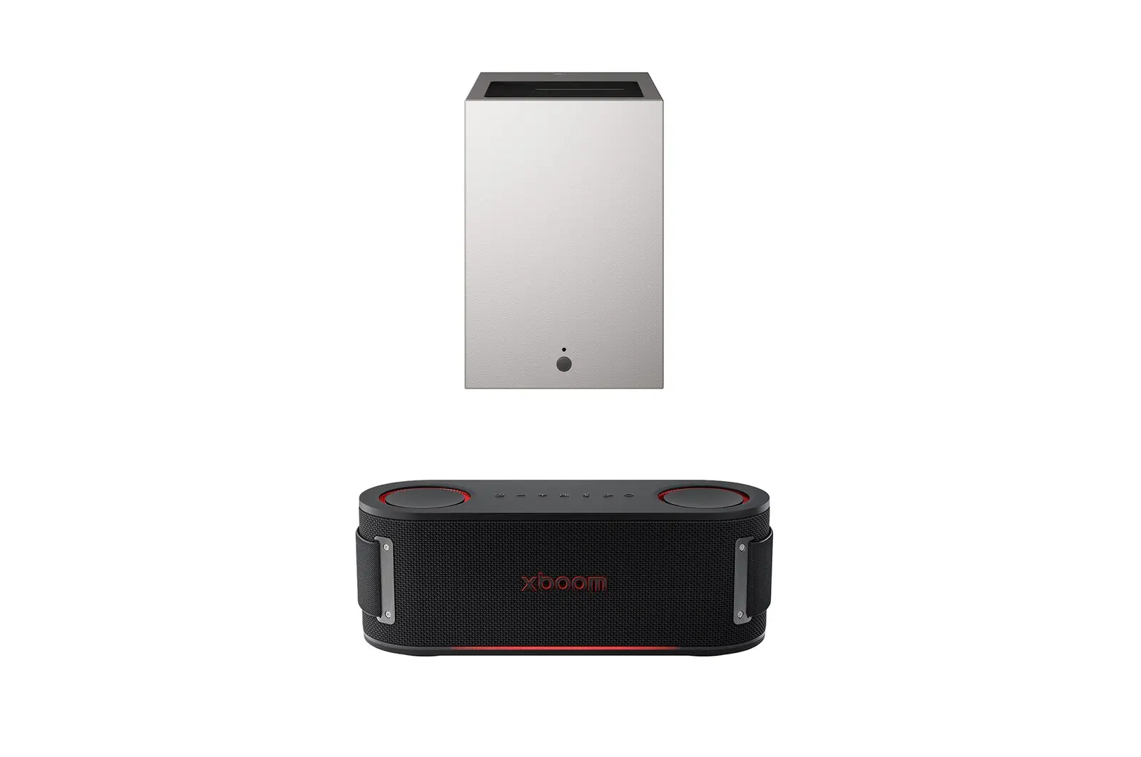 Front view of LG CineBeam S Mini UST Projector & LG xboom Bounce Bluetooth Speaker Bundle PU615U.BOUNCE