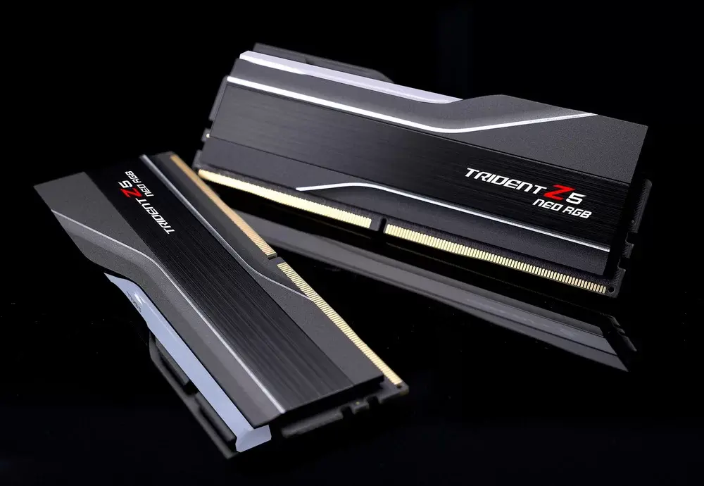 G.SKILL Trident Z5 Neo RGB, black — Two matching modules are pictured, on a reflective surface.