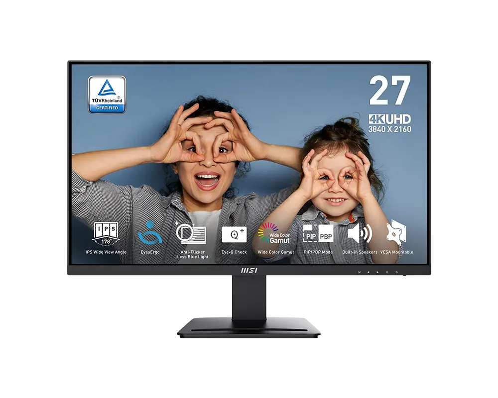 MSI PRO MP273U monitor with its supplied stand, official manufacturer illustration