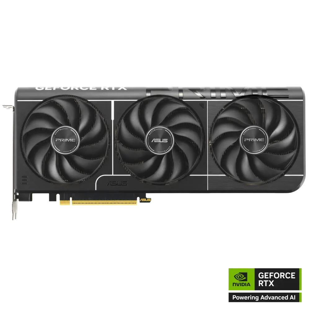ASUS Prime GeForce RTX 5070 OC Edition 12GB GDDR7 graphics card, front view of the fans and shroud