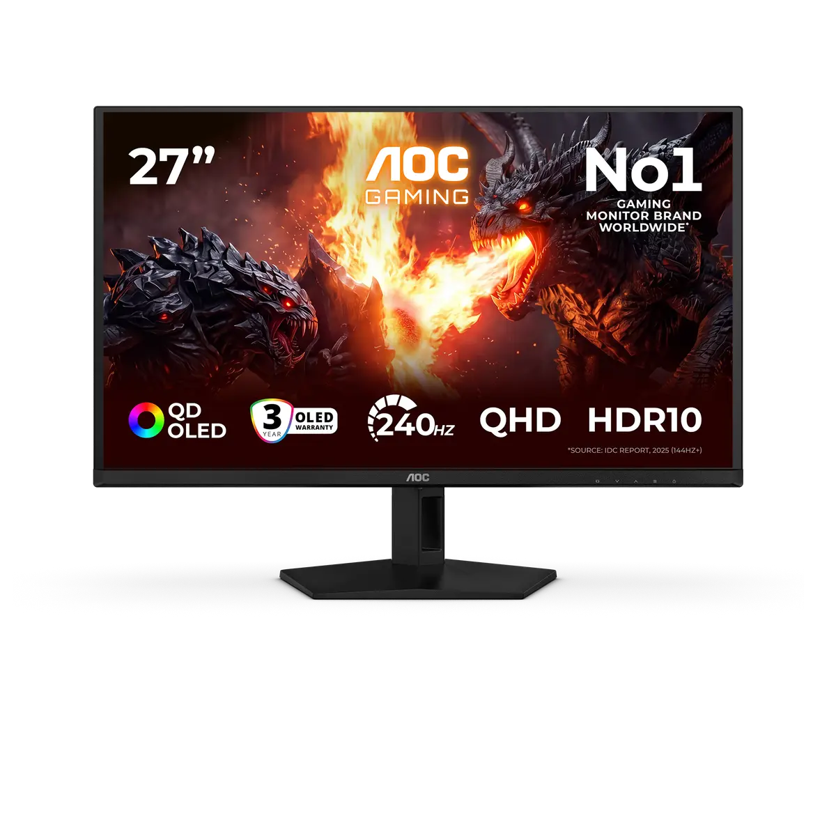 AOC Q27G41ZDF monitor, official exact-model gallery view showing the screen and supplied stand.