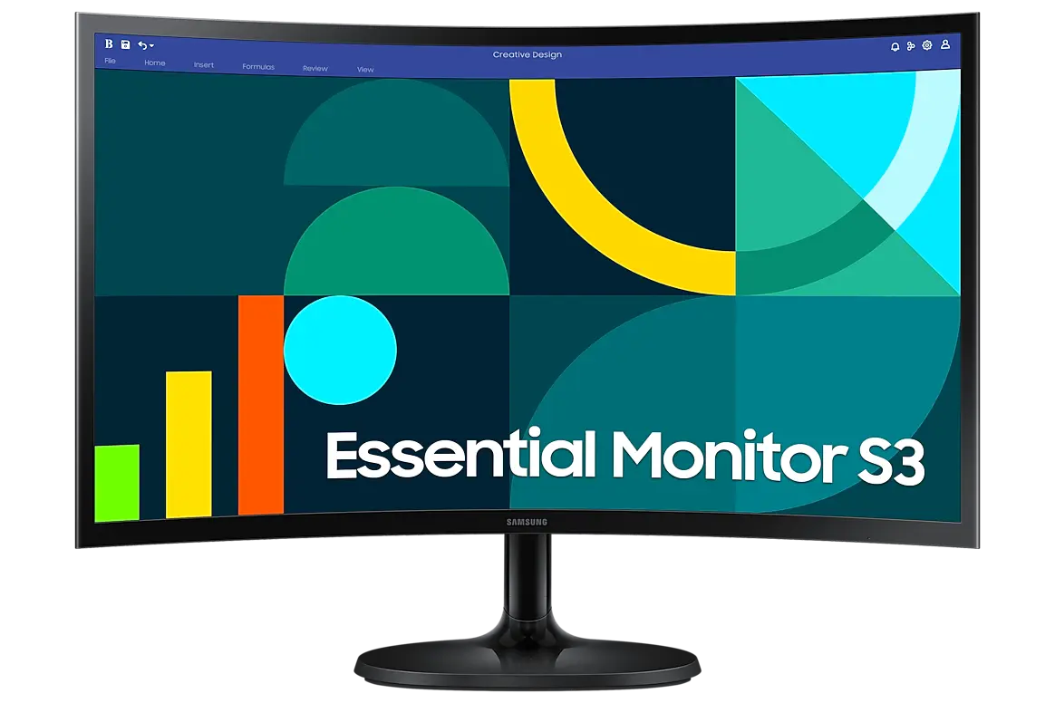 Samsung Essential S36GD 24-inch monitor, official exact-model gallery view showing the screen and supplied stand.