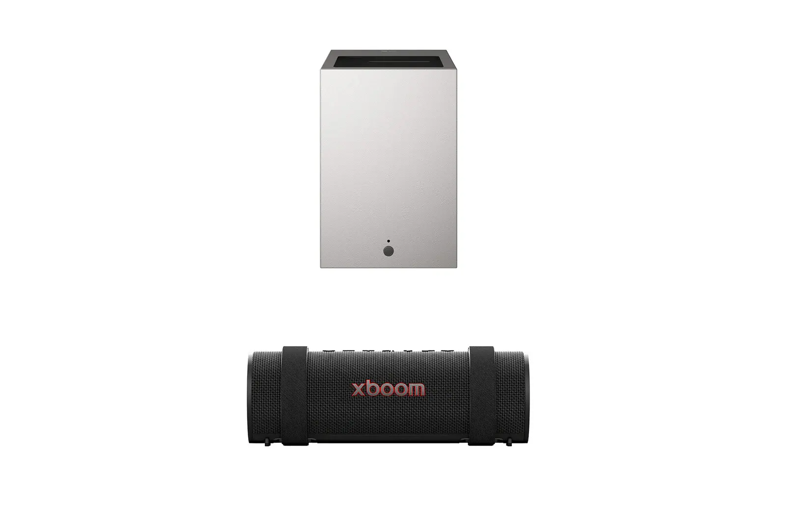 Front view of LG CineBeam S Mini UST Projector & LG xboom Grab Bluetooth Speaker Bundle PU615U.GRAB