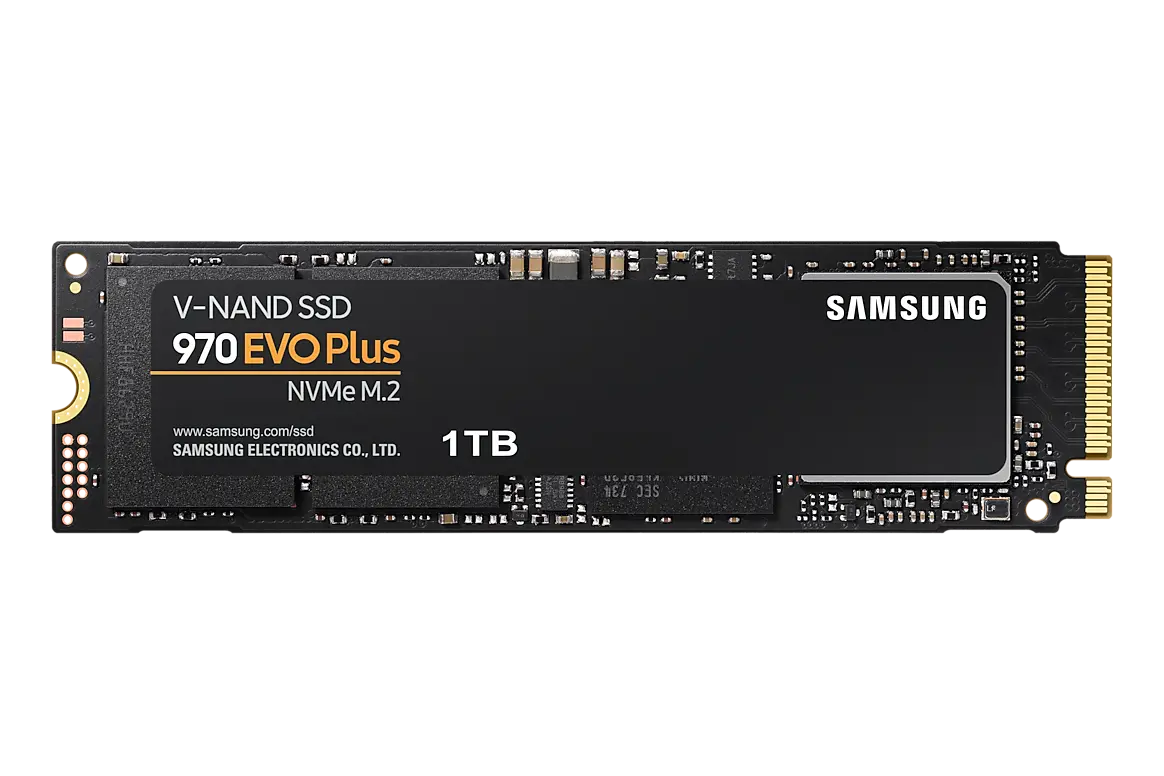 Samsung 970 EVO Plus 1 TB M.2 SSD; official image associated with MZ-V7S1T0BW