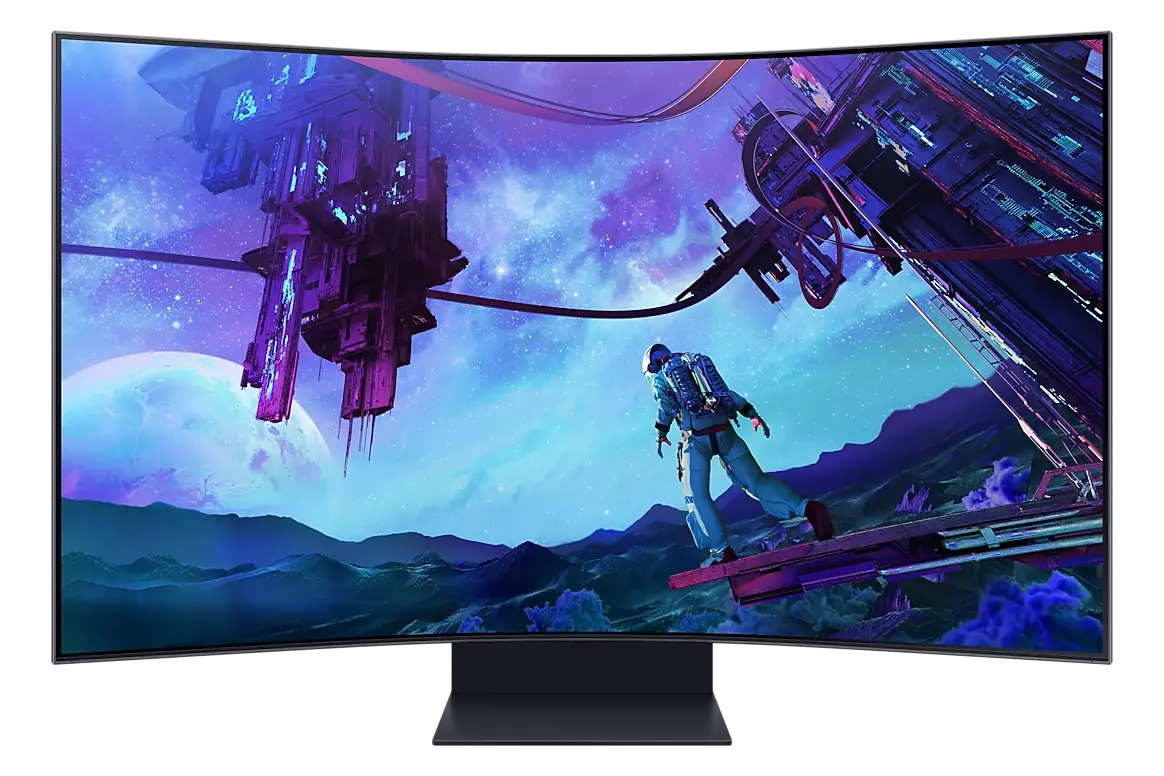 Samsung Odyssey Ark 2nd Gen 55-inch monitor, official exact-model gallery view showing the screen and supplied stand.