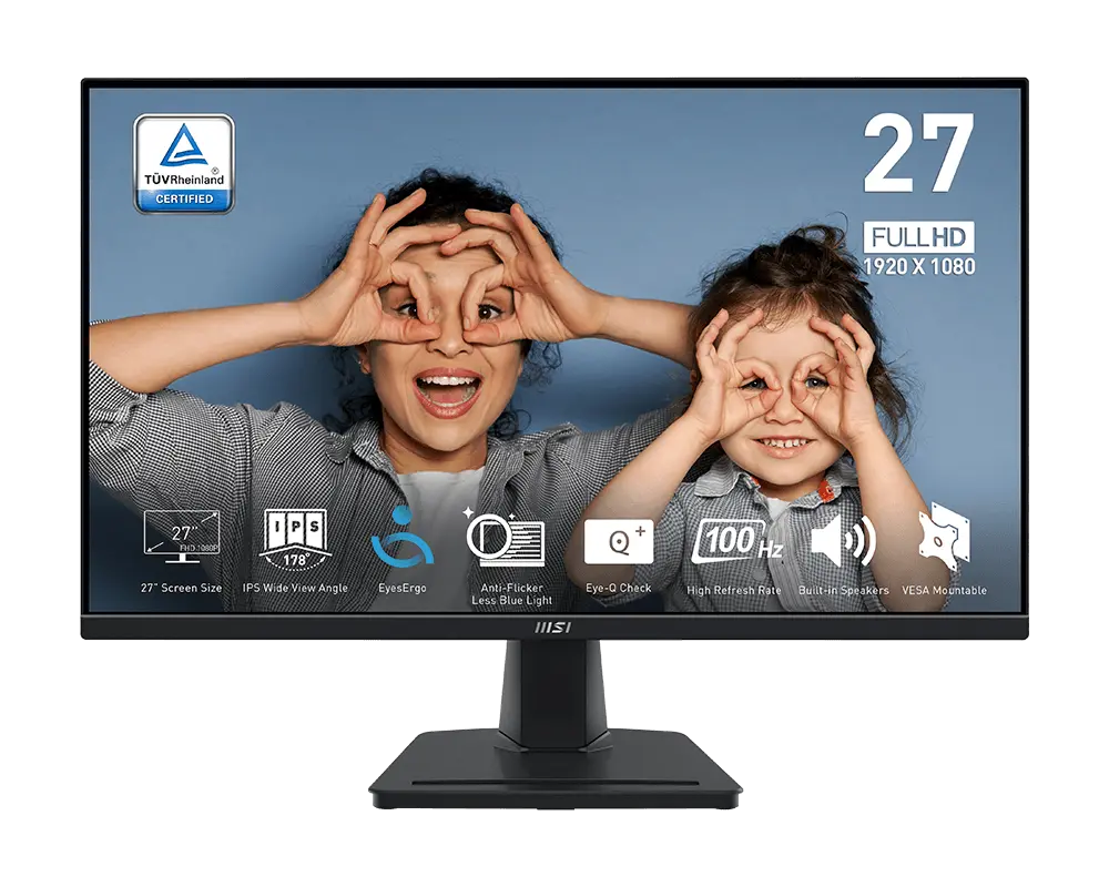 MSI PRO MP275 monitor with its supplied stand, official manufacturer illustration