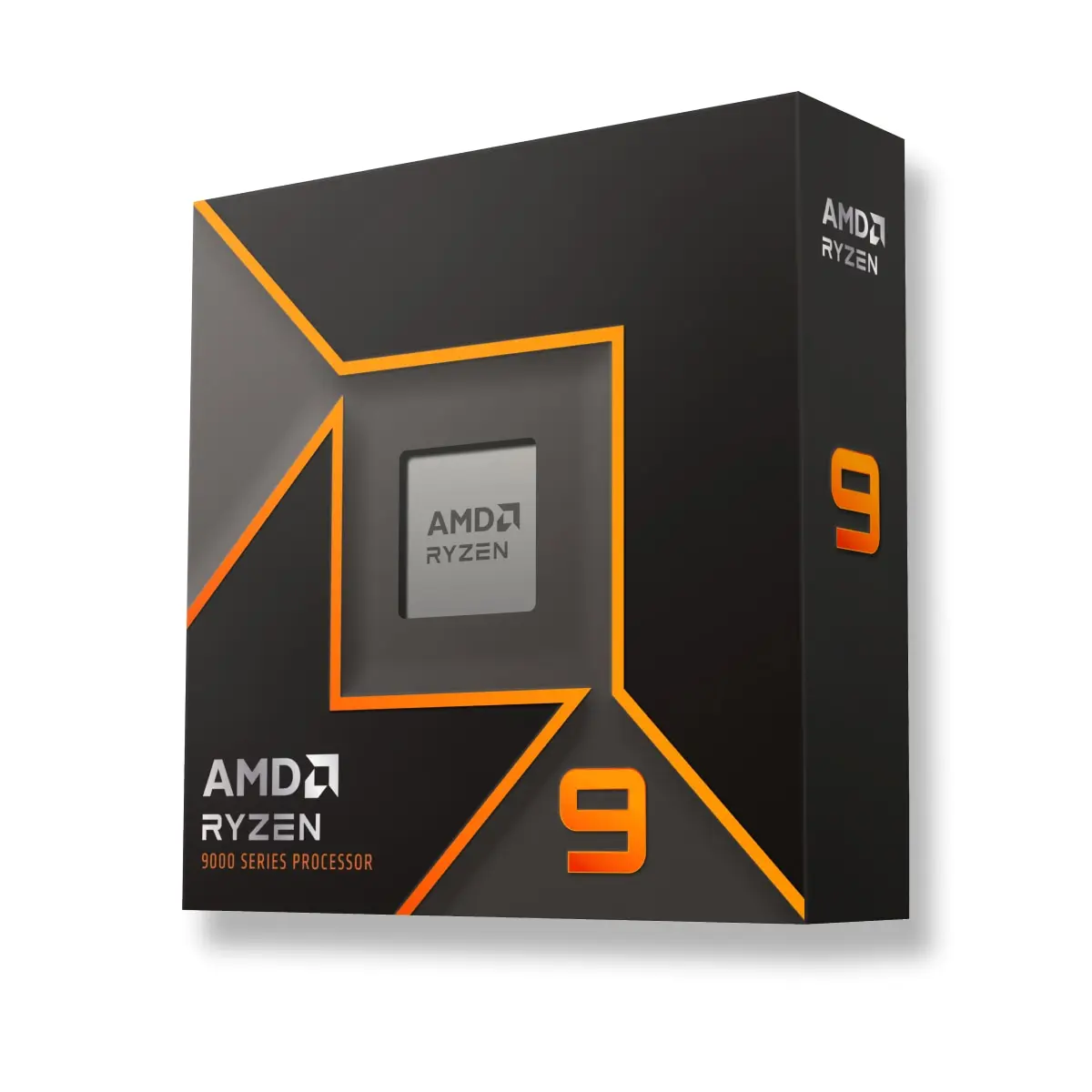 AMD's official boxed-product artwork for Ryzen 9 9950X; the exact model is established by its manufacturer page, not a readable model number on the visible box face.