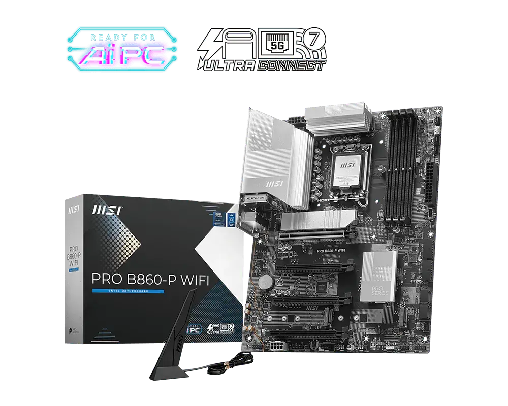 MSI PRO B860-P WIFI motherboard and manufacturer packaging with the exact model name visible