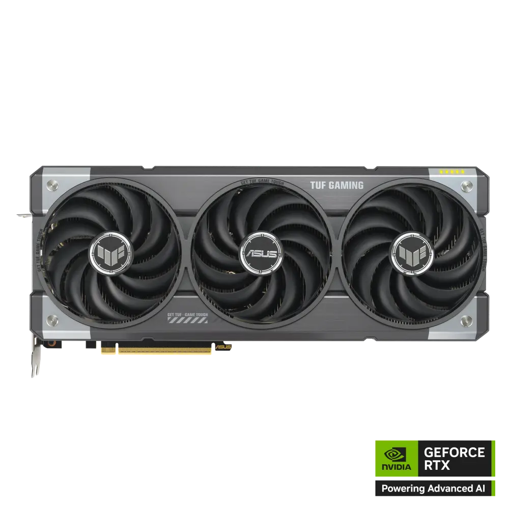 ASUS TUF Gaming GeForce RTX 5070 Ti 16GB GDDR7 OC Edition graphics card, front view of the fans and shroud