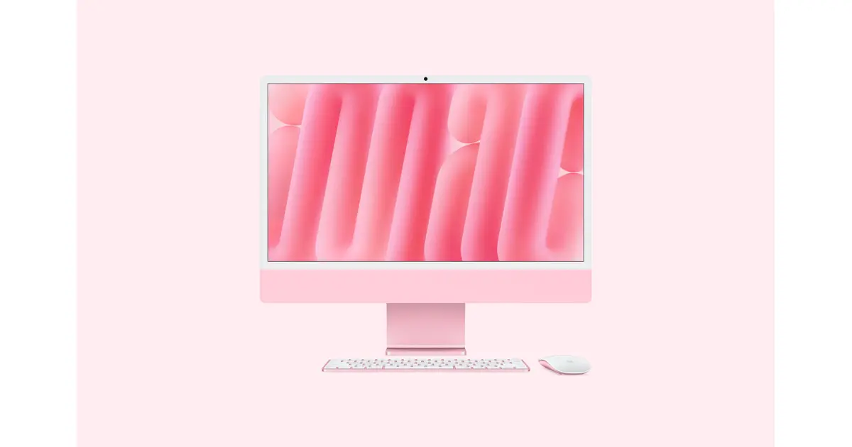 Apple iMac 24-inch (M4) — Pink (MWUG3B/A), official exact UK configuration image