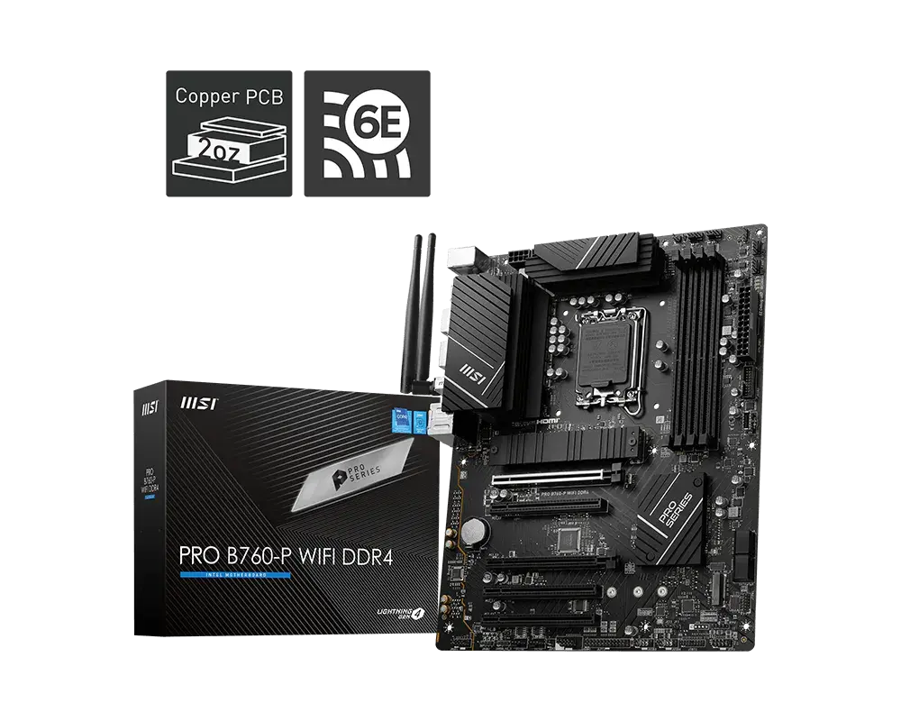 MSI PRO B760-P WIFI DDR4 motherboard and manufacturer packaging with the exact model name visible