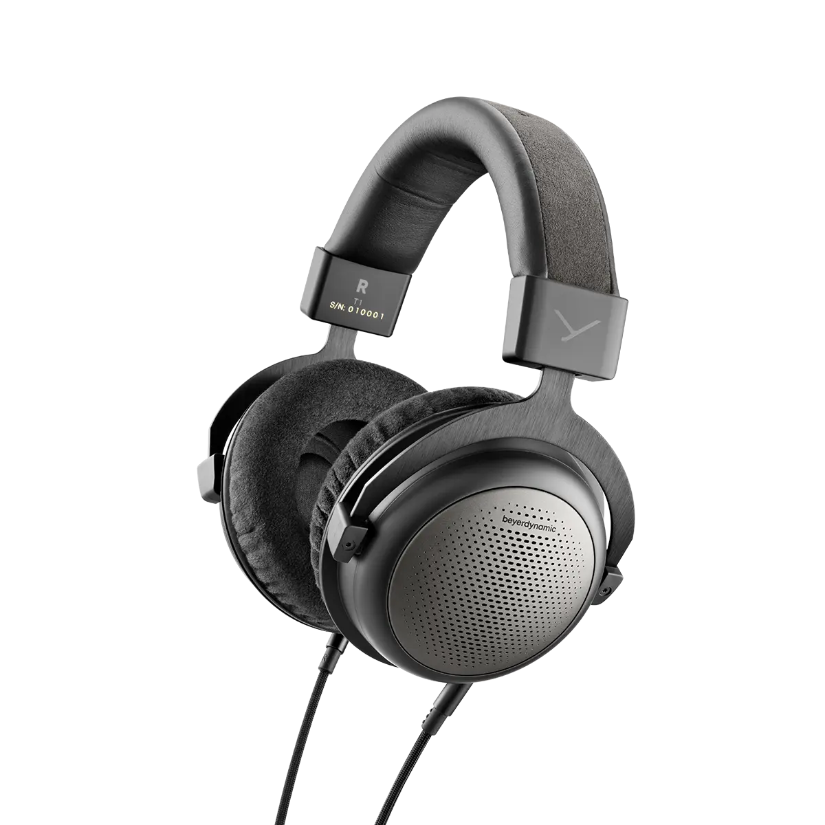 beyerdynamic T1 third-generation open-back headphones with perforated ear-cup covers and double-sided cable