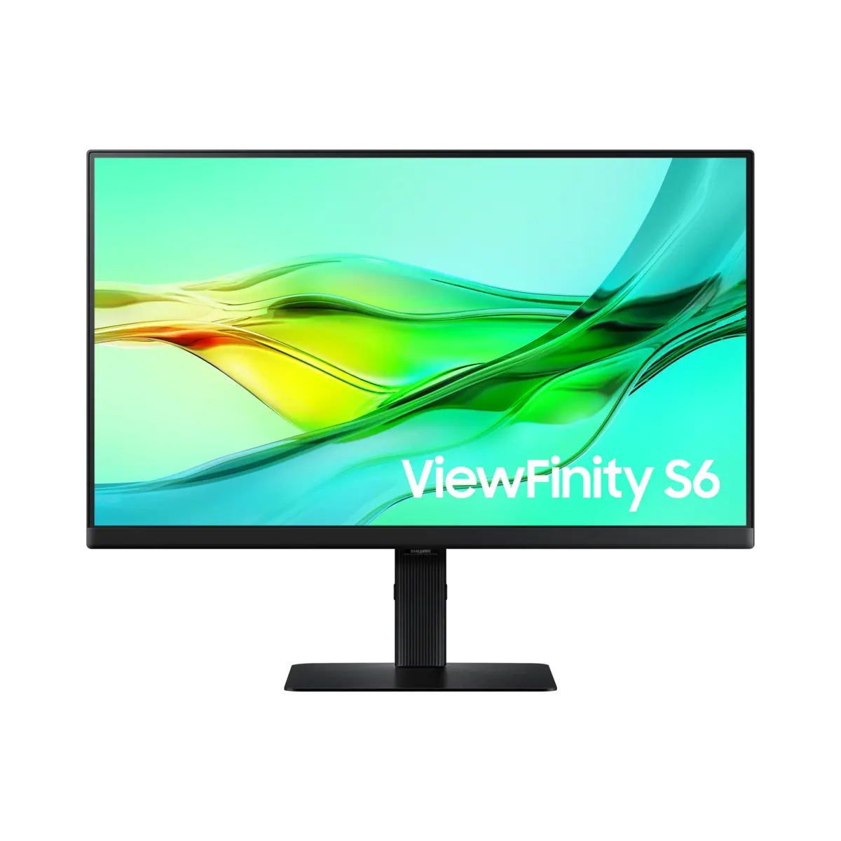 Front of 24 inch Samsung ViewFinity S60UD with green wave on screen.