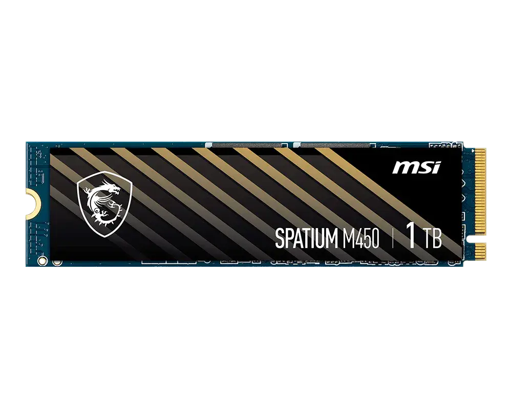 MSI SPATIUM M450 1 TB M.2 2280 SSD, front view of the labelled module