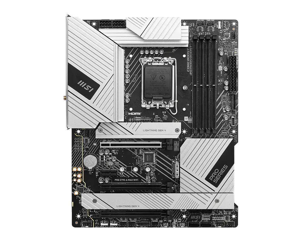 MSI PRO Z790-A MAX WIFI motherboard, top view of the exact global model; CPU and memory are not installed