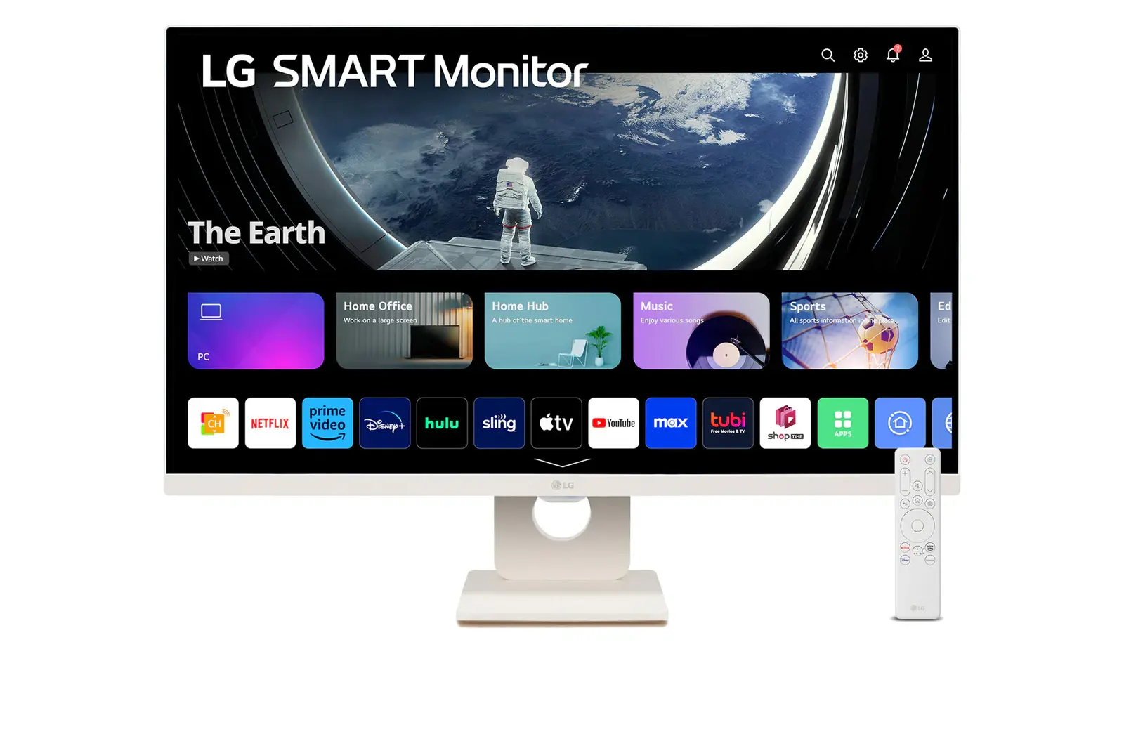 Front view of 27" LG Smart Monitor, Full HD IPS Display, webOS, LG ThinQ, Screen Share, Bluetooth, White 27U511SA-W