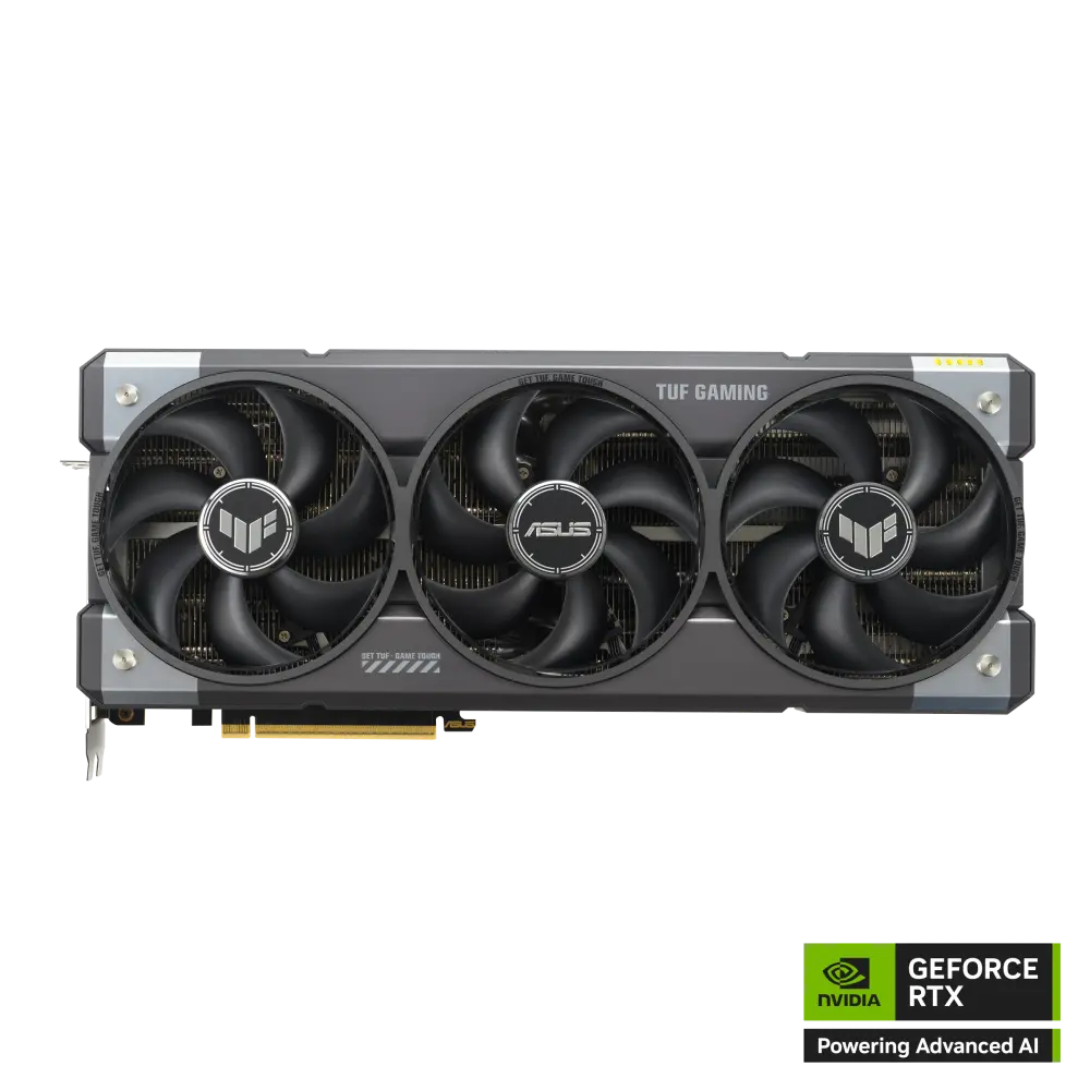 ASUS TUF Gaming GeForce RTX 5090 32GB GDDR7 graphics card, front view of the fans and shroud