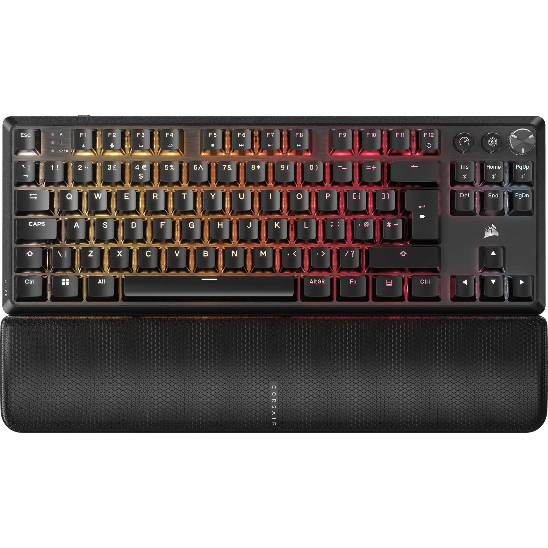 Corsair K70 CORE TKL WIRELESS black tenkeyless keyboard with UK ISO layout, rotary dial and palm rest, official top view