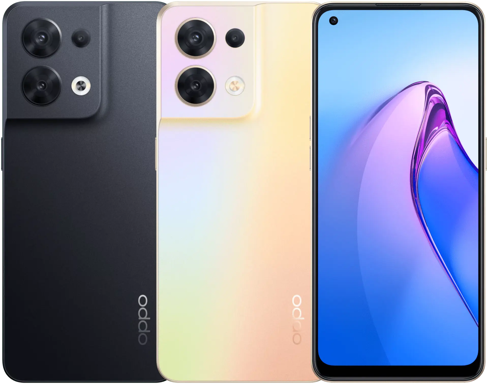 OPPO Reno8 5G — official manufacturer reference image for UK CPH2359; selected specification colour Shimmer Black