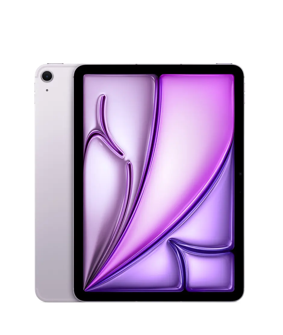 iPad Air, Wi-Fi + Cellular, back exterior, Purple, single-lens camera, iPad Air, front exterior, black display bezel, rounded corners