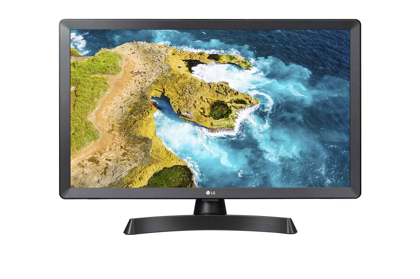 Front view of 24" LG TV Monitor, HD LED display, webOS, 2 x 5W Stereo Speakers, Black 24TQ510S-PZ