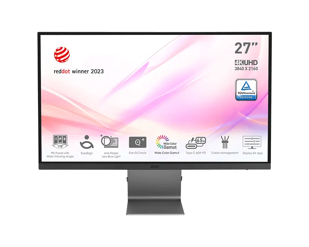 MSI Modern MD271UL monitor with its supplied stand, official manufacturer illustration