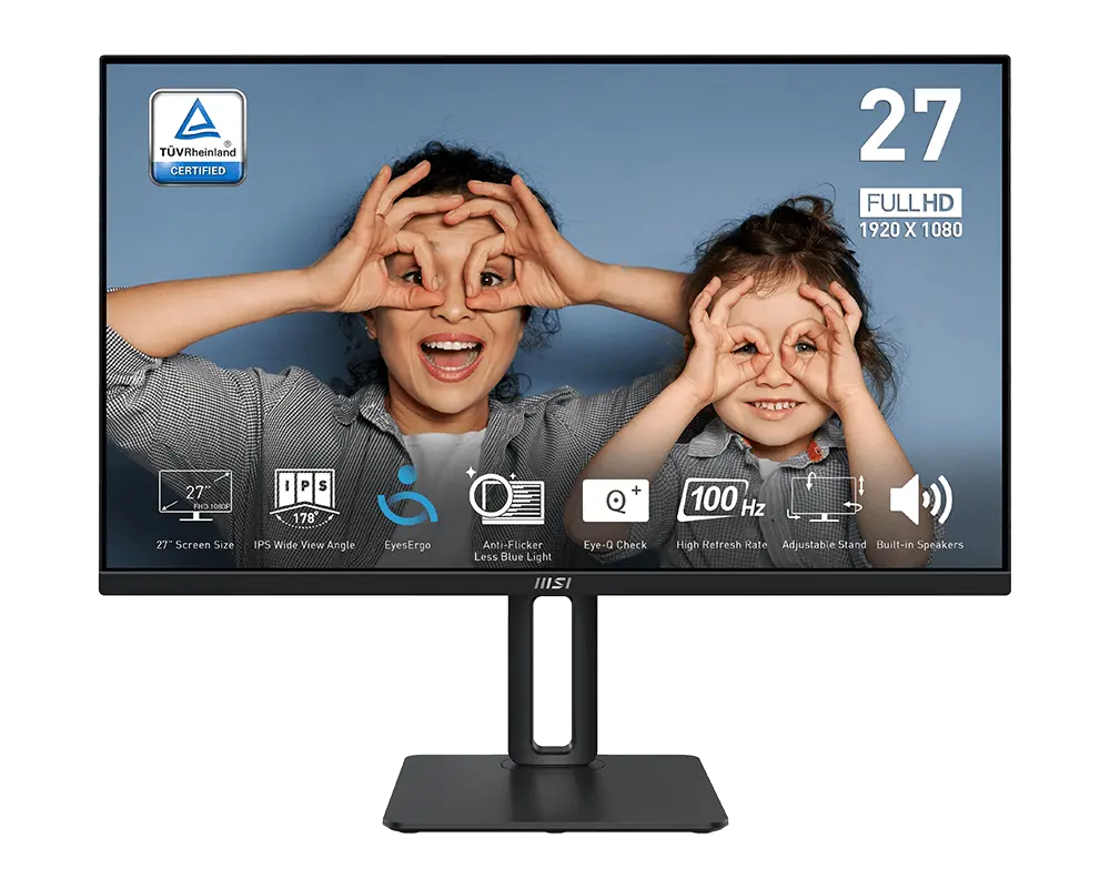 MSI PRO MP275P monitor with its supplied stand, official manufacturer illustration