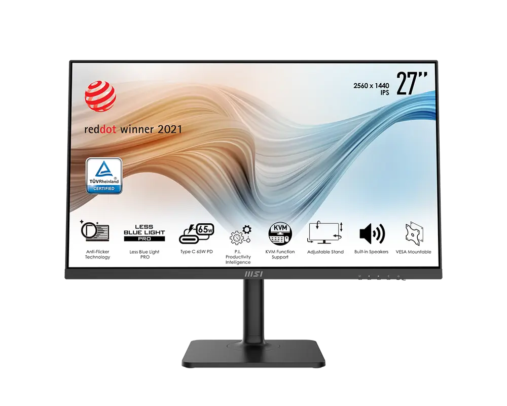 MSI Modern MD272QP monitor with its supplied stand, official manufacturer illustration