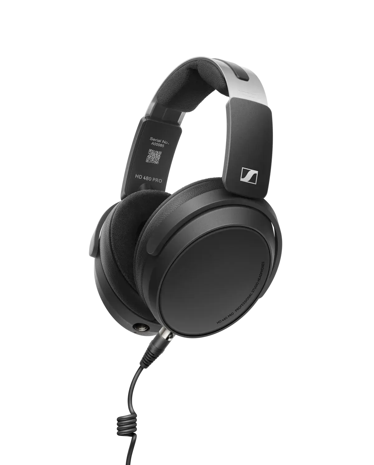 Sennheiser HD 480 PRO closed-back studio headphones with coiled cable, three-quarter view
