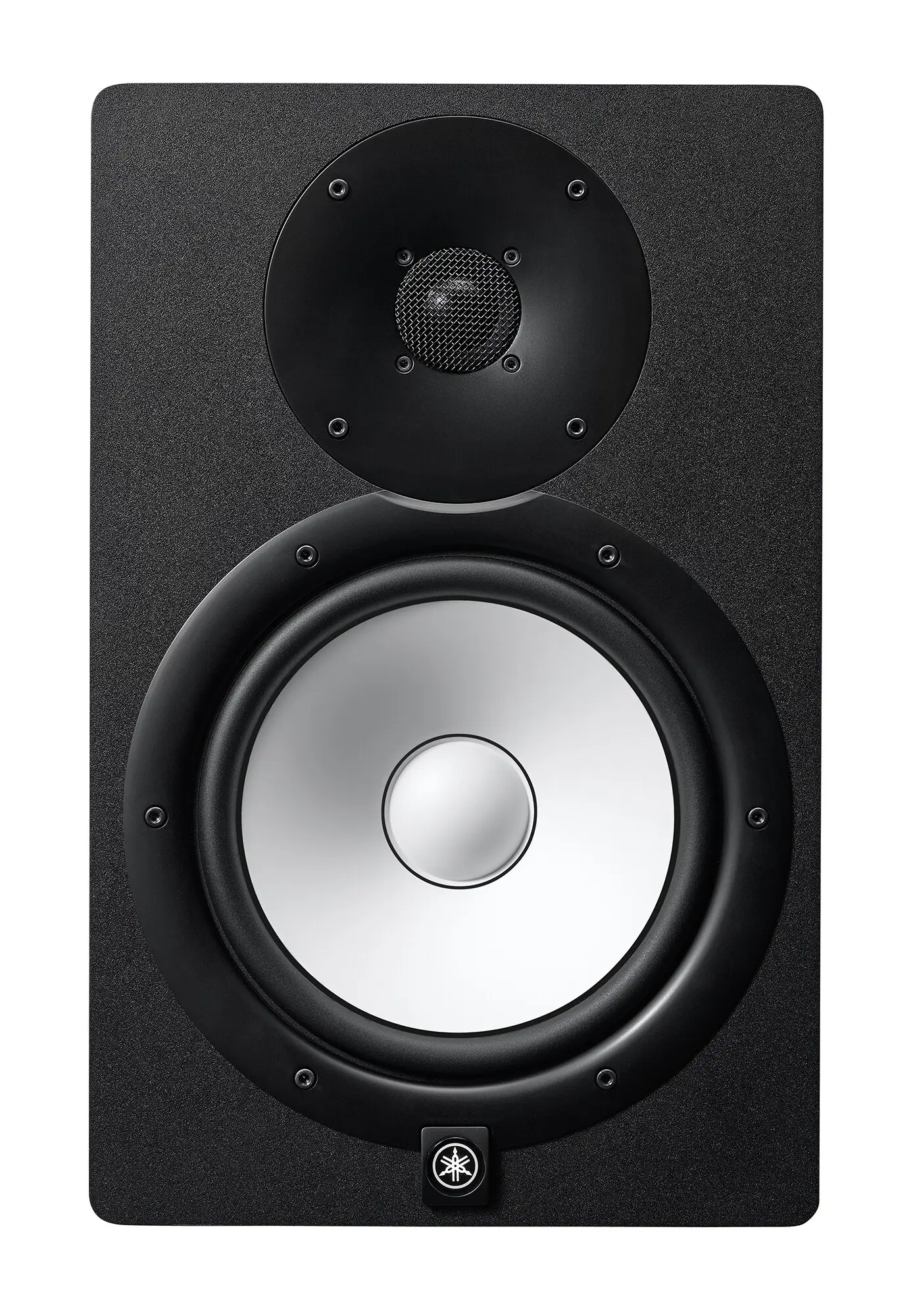 Front view of a black Yamaha HS8 studio monitor with white 8-inch woofer cone and dome tweeter